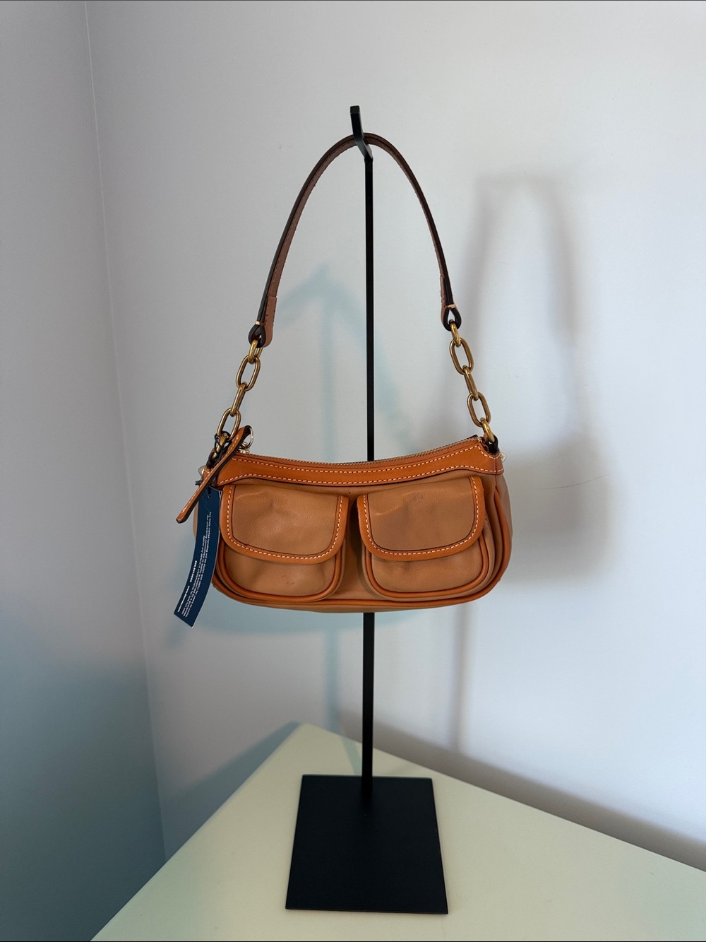 Dooney & Bourke Women’s Tan Leather Shoulder Bag with Front Pockets